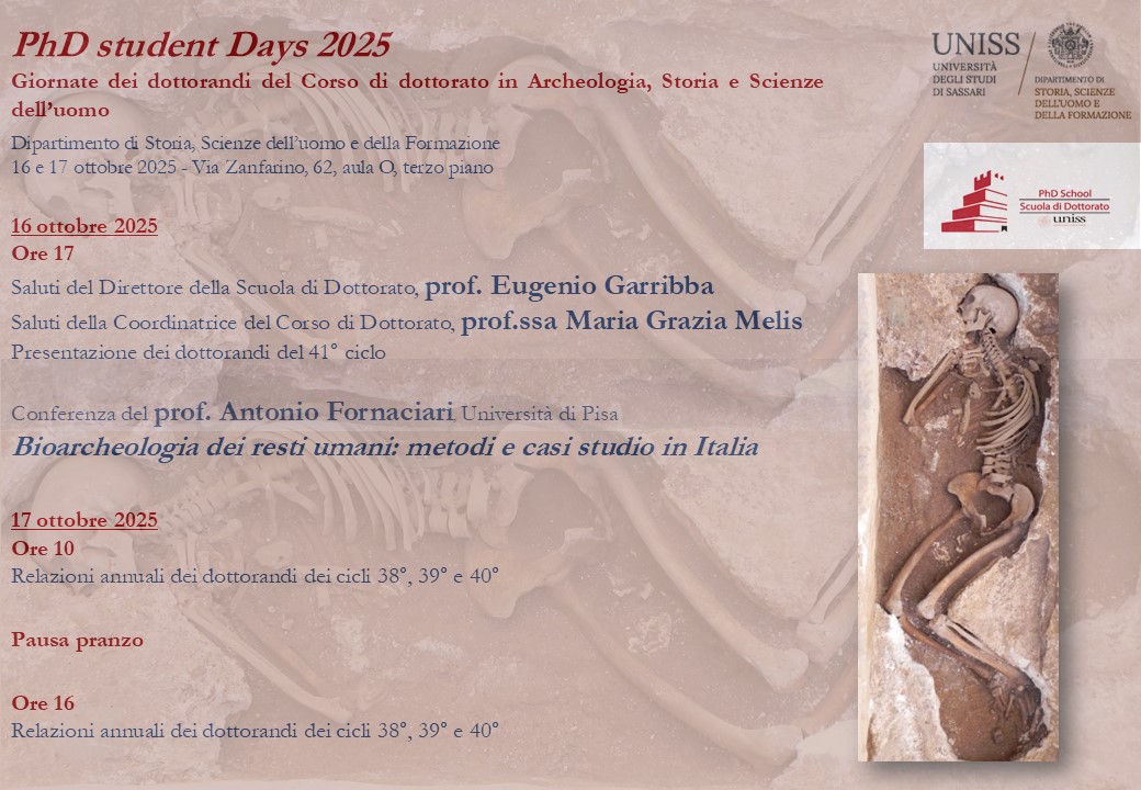 PhD student Days 2025 - Giornate dei dottorandi del Corso di dottorato in Archeologia, Storia e Scienze dell’uomo. 16 e 17 ottobre 2025