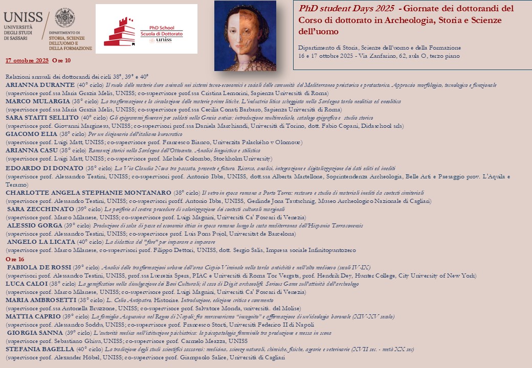 PhD student Days 2025 - Giornate dei dottorandi del Corso di dottorato in Archeologia, Storia e Scienze dell’uomo. 16 e 17 ottobre 2025