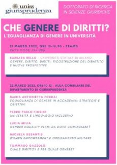 Seminario dal titolo "Che genere di diritti? L'eguaglianza di genere in Università"
